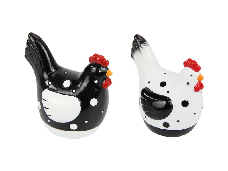 Black/White Hen and Rooster